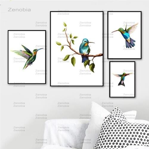 Canvas Print Poster Home Decor Nordic Style Watercolor Hummingbird Bird Animals Painting Wall Art Pictures Living Room Modular