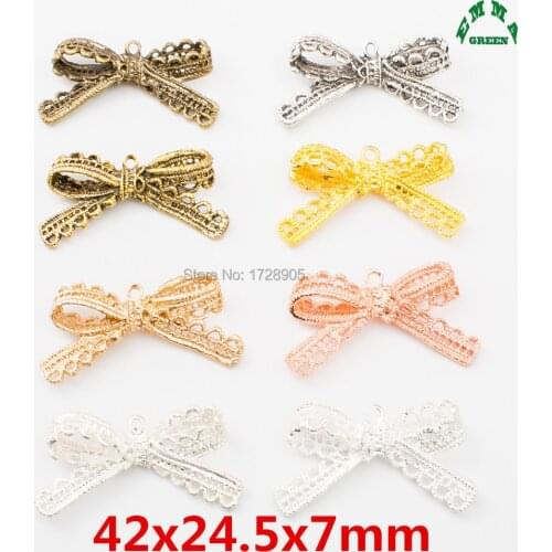 Bow Charms for Jewelry making Rose Gold Charms Lace Bow Knot Charm 10pcs Gold Charms Bronze Pendant for DIY Accessories Charms