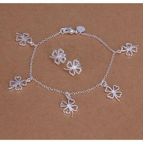 Sets Silver Plated Sets Silver Fashion Jewelry Sets Clover Jewelry Wholesale Free Shipping xmiu LS148