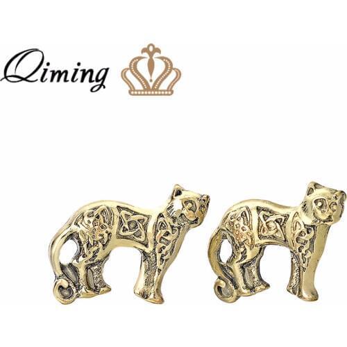 QIMING Viking Kitty Cat Earrings Antique Gold Animal Persian Cats Original Women Vintage Indian Jewelry Cute Slavic Stud Earring