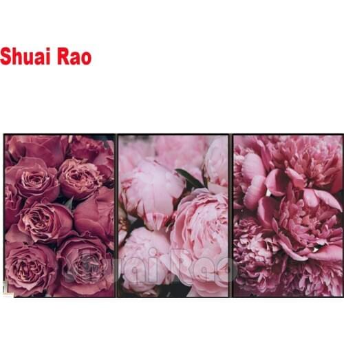 Sale Triptych Diamond embroidery Flower mosaic Diamant painting 5d puzzle handmade crystal picture 3 piece set Gift