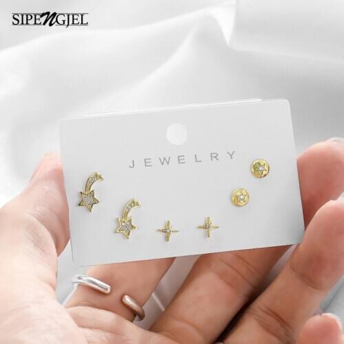 New Fashion Cubic Zirconia Cute Star Sets Earrings Gols And Silver Color Korean Stud Earrings For Women Girls Jewelry 2020