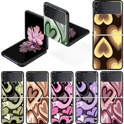 Fold Phone Case for Samsung Galaxy Z Flip 3 Silicone Funda Tpu Hard Shockproof Cover Fashion Coque Heart Swirl Pattern