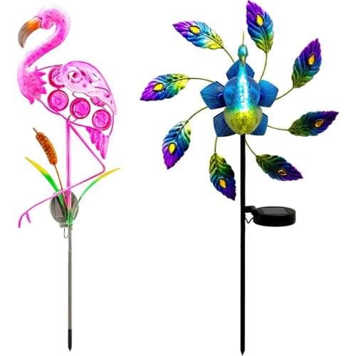 Peacock Solar Light Flamingo Waterproof Lawn Stakes Lamps Yard Art Garden Decoration Greensward Lamp