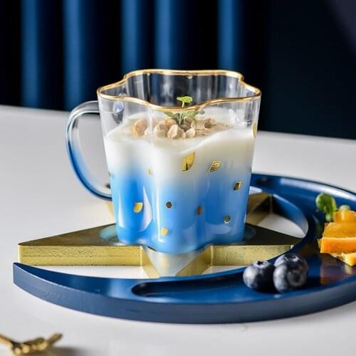 Glass Mugs Luxury Transparent Flower Cups Moon Plate Saucer Set термокружка Coffee Cups With Gloden Spoon Mug