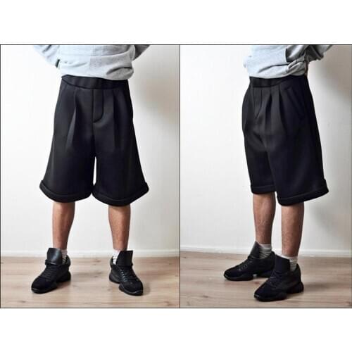 Dark Black Mens Drop Crotch Loose - Fit Wide Leg Neophrene Short