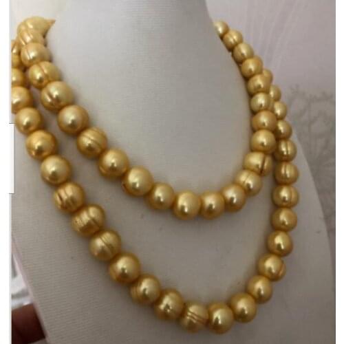 Gorgeous 11-12mm baroque gold pearl necklace 36" 50"