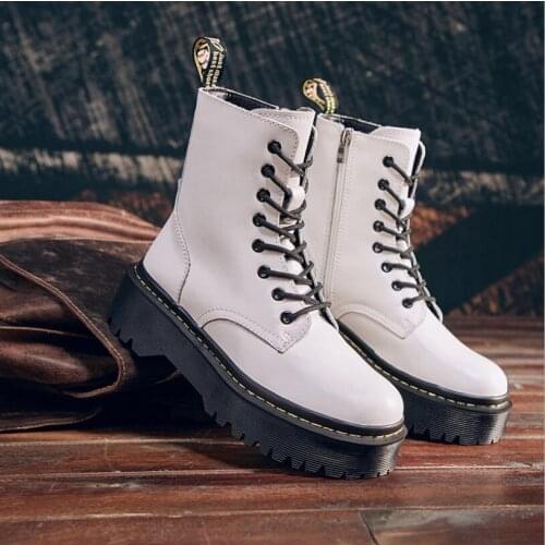 Genuine Leather Shoes Size34-41 Chunky Boots Motorcycle Boots for Women Autumn 2021 Fashion Round Toe Combat Boots Ladies Shoes