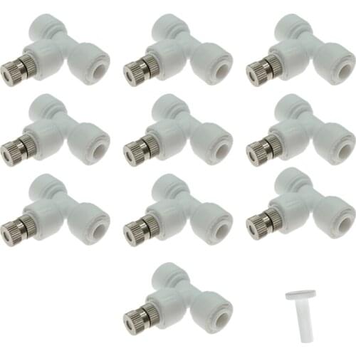 1/4'' Quick Connection Tee Fittings 6 MM Slip Lock Brass Nozzles 10 Pcs With 1 End Plug For Misting Cooling System