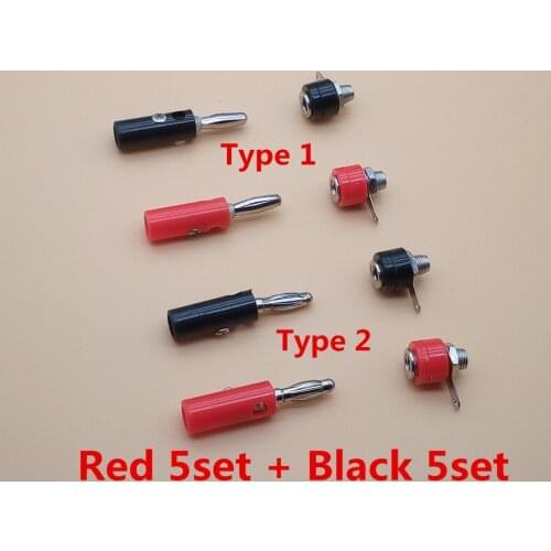 10Sets/lot Audio Speaker Screw Banana socket + Plugs Connectors 4mm red 5set+black 5set Male and Female