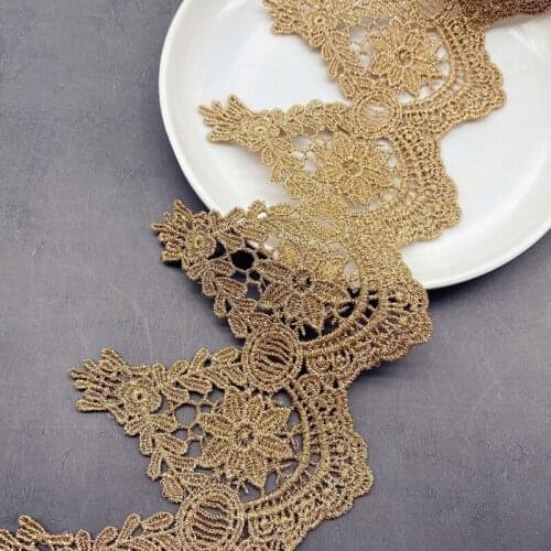 10Yards New Gold Embroidery Lace 9.7cm Wide Water Soluble Flower Trim DIY Clothing Crafts Lace Ribbon