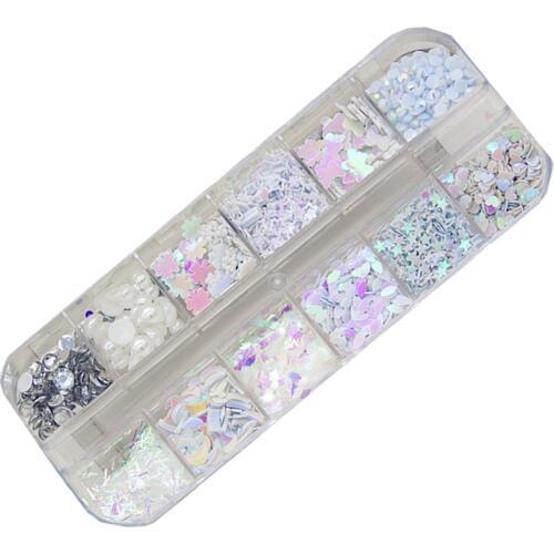 12 Nail Art Glitter Round Clover Shapes Diamond Confetti Sequins Acrylic Tips UV Gel Nails Paillette Crystal Decor Accessories