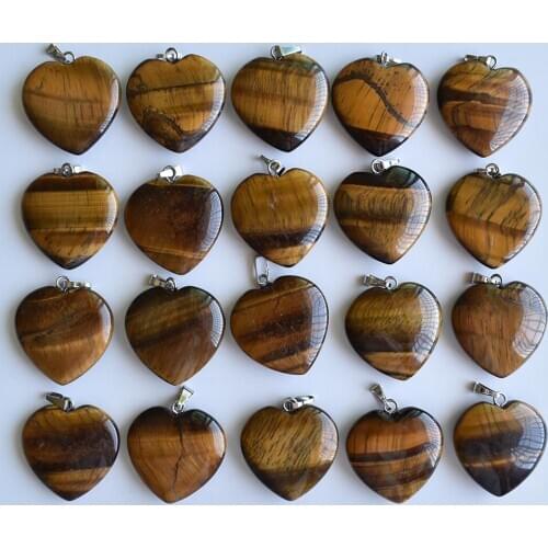 2020 fashion natural tiger eye stone heart charms pendants for jewelry making 25mm top quality 20pcs Wholesale free shipping