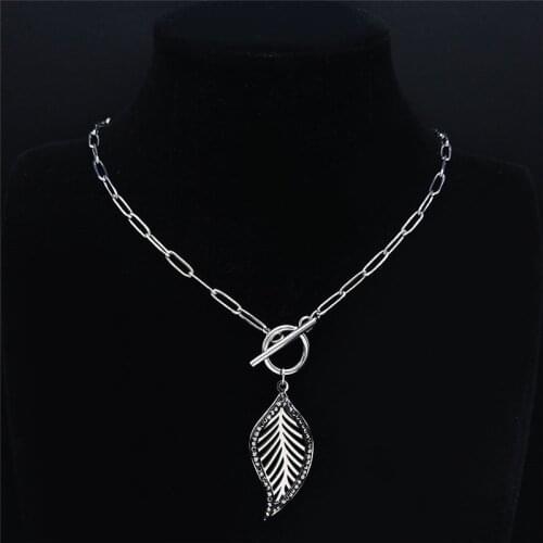 2021 Hip Hop Stainless Steel Crystal Leave Chokers Necklaces for Women/Men Silver Color Necklace Jewery bijou femme NXS03
