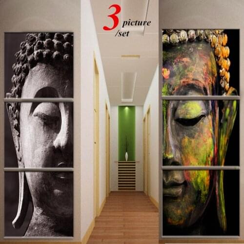 3PCS/Set Triptych Buddha Face Ethnic Religion Canvas Painting Poster Print Wall Art Picture For Home Living Room Decoration