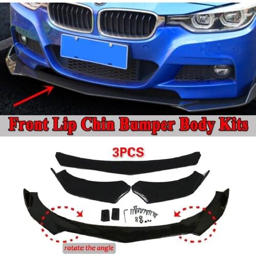 Carbon Fiber Look/ Black Universal 3Pieces Car Front Lip Chin Bumper Body Kits Rotate The Angle New For Honda For BMW For Benz