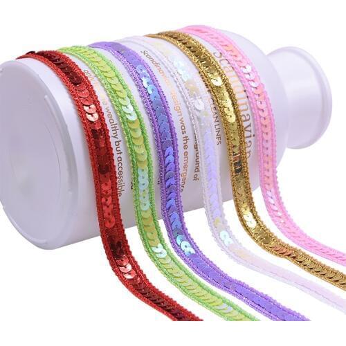 5m/roll 12mm Colored Sequin Ribbon Handmades Weave Sequins Satin Ribbons Dress Lace Trims Sewing Crafts DIY Clothing Accessories