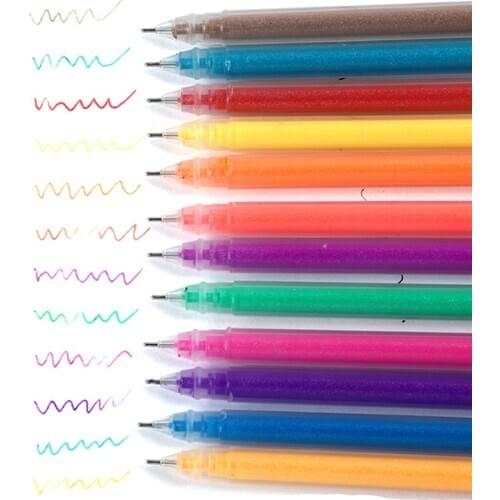 12Pcs/set Colors Kawaii Glitter Gel Pen Cute Colored Drawing Pen Highlighter Marker For Girl Kids Gift DIY School Art Stationery