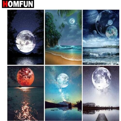 HOMFUN Full Square/Round Drill 5D DIY Diamond Painting "Moon scenery" 3D Embroidery Cross Stitch 5D Home Decor Gift