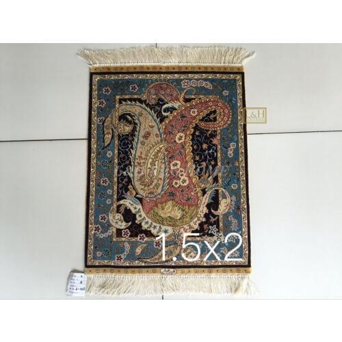 Free shipping 1.5'X2' 230 Line Handmade Silk Oriental Persian Rug hand Knotted silk carpet small persian rug