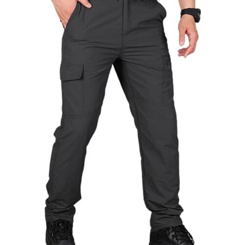 Multi Pockets Cargo Pants Solid Color Breathable Elastic Waist Camping Pants Workwear