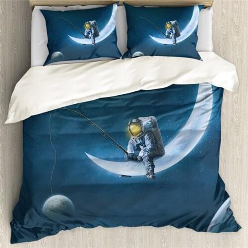 Kids Bedding Set Cartoon Space Astronaut Print Duvet Cover With Pillowcase 3pcs Bedroom Textile 2021 New Bed Linen Calico