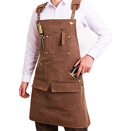Tool Apron Men Women Adjustable Waxed Canvas Apron Heavy Duty Utility Apron with Pockets for Woodwork Room Craft Workshop