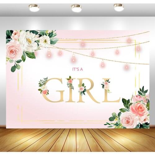 Its a Girl Baby Shower Backdrop Pink Flowers Background for Photography Customize Birthday Party Floral Decorations Supplies