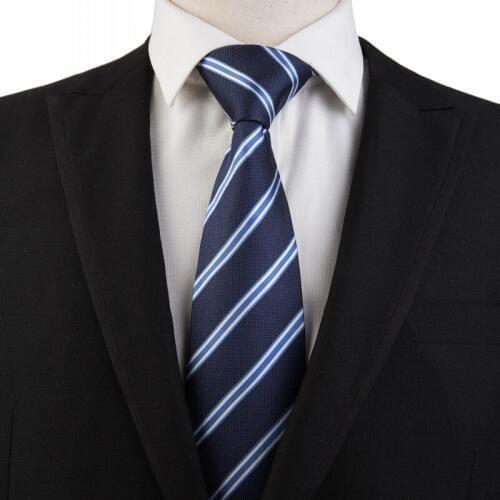 Ikepeibao 100% Silk Blue Neck Tie for Men Classic Design 8cm Wide Necktie for Wedding Business Party