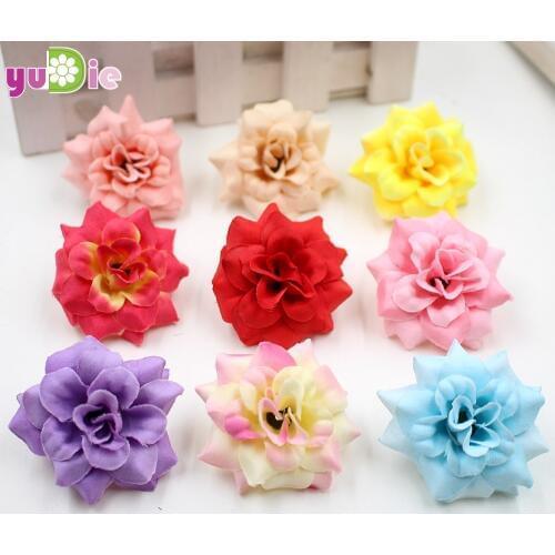 20pcs/lot 4cm Artificial Rose Flowers Heads Handmade Mini Silk DIY Gift Scrapbooking Flower Kiss Wedding Decorative Craft Fake
