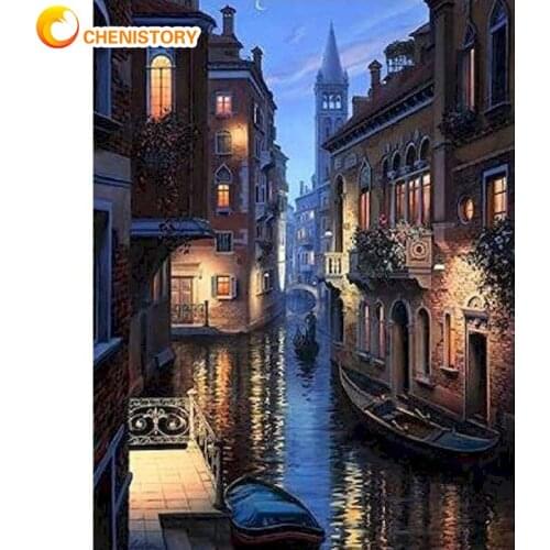 CHENISTORY 5D DIY Diamond Painting View Of Venices Water City Full Square Rhinestone Mosaic Landscape Diamond Embroidery Decor