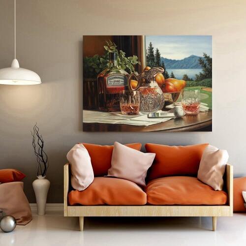 Gallery Print Still Life Wine and Fruit Vintage Home Decorations Golf Ball 3D Handmade Oil Painting Landscape Artwork Bar Decor
