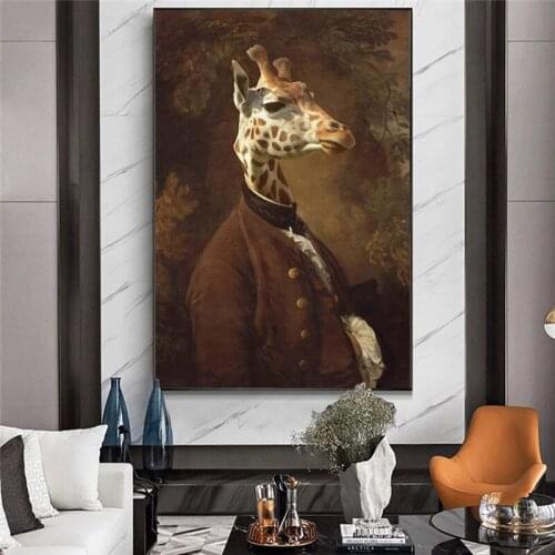 Classical Art Giraffe Wearing Clothes Canvas Paintings On the Wall Animals Art Posters And Prints Wall Pictures For Living Room