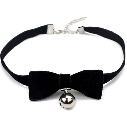 Korean Velvet Bow Sexy Necklace Black Choker Gothic Necklace Velvet with Bells Neck Chain Necklace Hip Hop Jewelry Chain