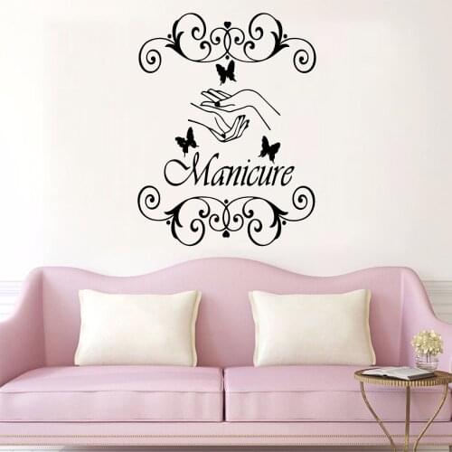 Beauty Wall Decals Hand and butterfly flower Beauty Salon Decor manicurevinyl Wall Sticker for Salon Room Vinyl Stickers Mural