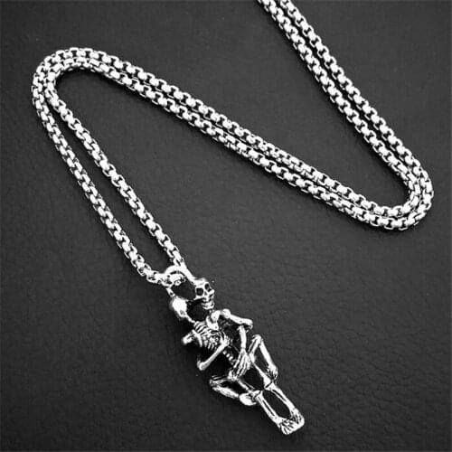 Creative Stainless Steel Skull Couple Necklace Punk Silver Color Mens Necklace Jewelry Accessories