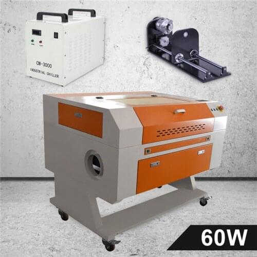 60W CO2 USB Laser Engraving Cutting Machine 700x500mm Engraver Cutter Wood working + Water Chiller +ROTARY AXIS BEST