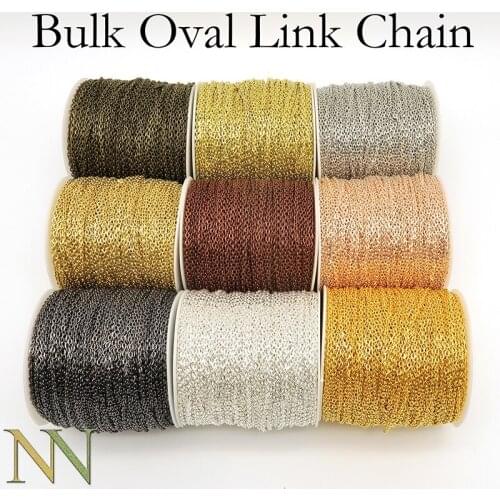 100 Meters- Bulk Chain by the Yard, Gold Silver Plated Bronze Copper Chain by Foot, Rolo Link Chain by Spool for Necklace Making