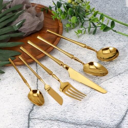 Jaswehome 4/6 Pieces Stainless Steel Tableware Set Gold Dinner Knife Spoon Fork Cuttery Butter Knife Dessert Soup Spoon Flatware