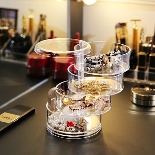 4 Layers Desktop Cosmetics Storage Box Rotating Jewelry Organizer Container Tray Case