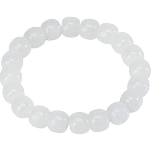 Natural Hetian white jade bracelet simple fresh all-match simple bracelet barrel beads womens carrying strap bracelet
