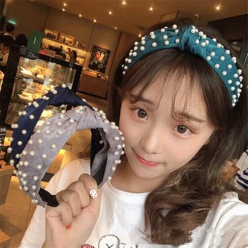 New 2020 Fashion Girls Headband Handmade Shining Pearls Rhinestone Ornament Hairband Women Middle Knot Turban Hair Accessories