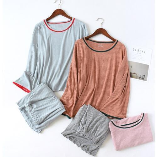 New Womens Two-piece Home Clothing Summer Long Sleeves Thin Pajamas Round Neck Sleepwear Plus Size Pijama Mujer Sleep Pj Set
