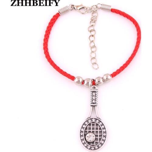 New arrival Crystal Tennis Racquet Racket Sport Fan Player with red rope bracelet