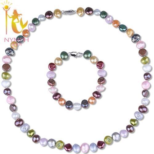 [NYMPH] Fresh Water Pearl Jewelry Set Pearl Jewelry Natural Beads Stone Choker Necklace Bracelet Colorful Christmas Gifts [T206]