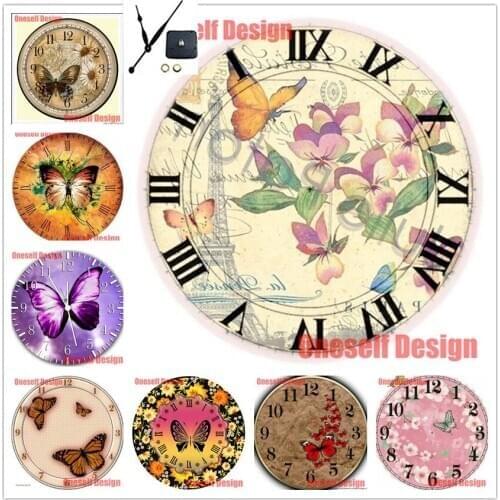 Popular butterfly 5d diamond embroidery with clock 5d diamond mosaic sale clock rhinestone pictures decoration home wall sticker