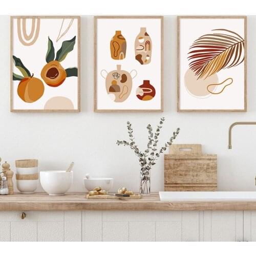 Fresh Fruit Poster Prints Abstract Leaf Ceramic Vase Wall Art Boho Canvas Paintings Picture for Living Room Kitchen Home Decor