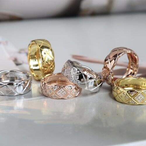 Luxury Zircon Wavy Rhombus Rings for Men Wedding Rings Bride Stainless Steel Prom Jewelry for Women Rose Gold Silver Color
