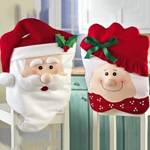 Christmas Chair Covers Set of 2 Mr & Mrs.Santa Claus Chair Back Cover Suit Kitchen Dining Room Hotel Party Holiday Decoration