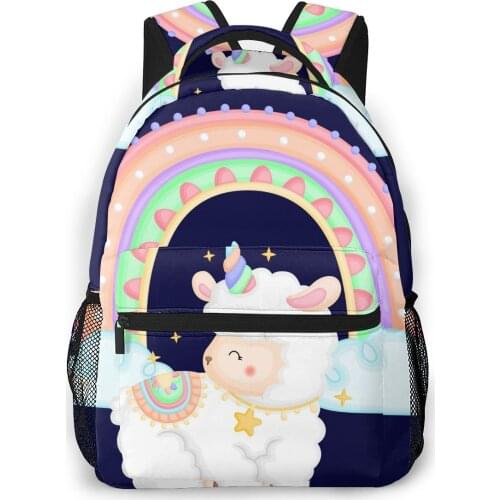 Backpack Women Shoulder Bag For Teenage Girls Cute Llama With Rainbow Bagpack Female Ladies School Backpack